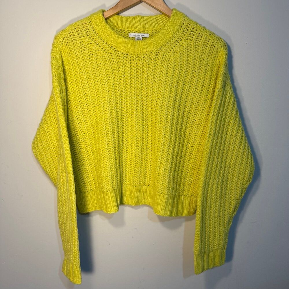 American Eagle Chunky Knit Oversized Slouchy Pullover Sweater Neon Green, S